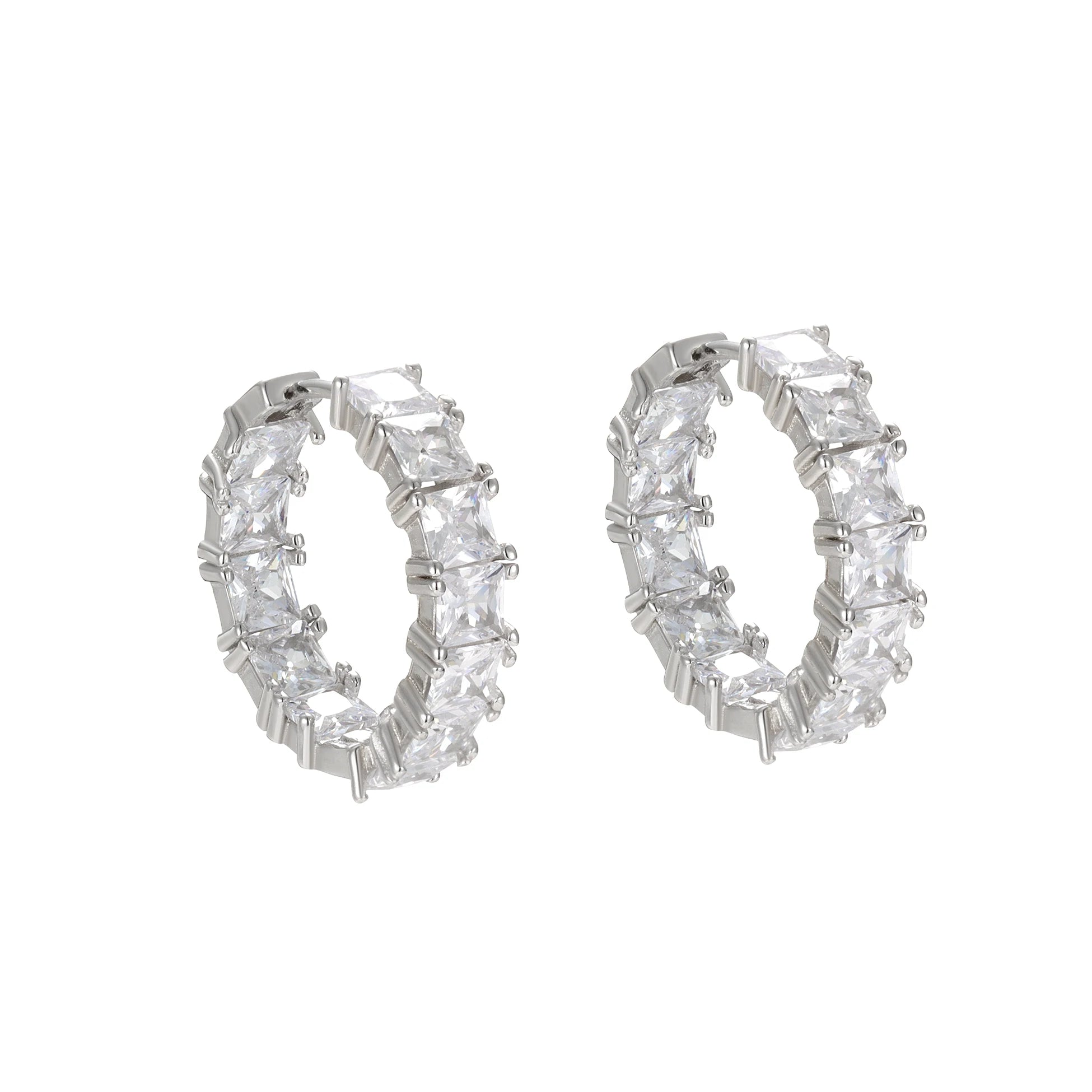 Luxury Hoops 925 Sterling Silver Claw Full Cubic Zirconia Large Huggies Earring for Women Wholesale Fine Jewelry