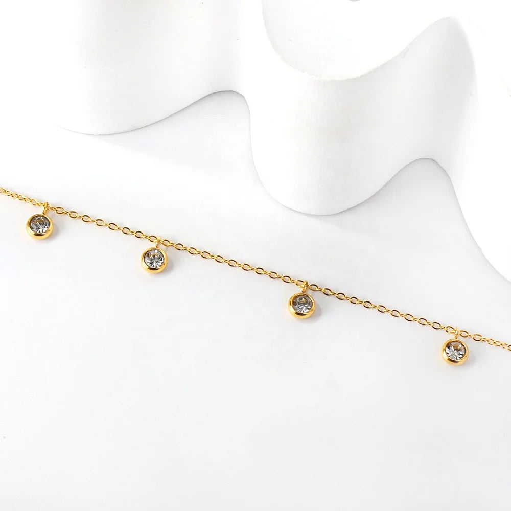 Trending Stainless Steel Gold Plated Anklets 18K for Women Fashionable Designs Jewelry White Zirconia Accessory Pendant Anklet
