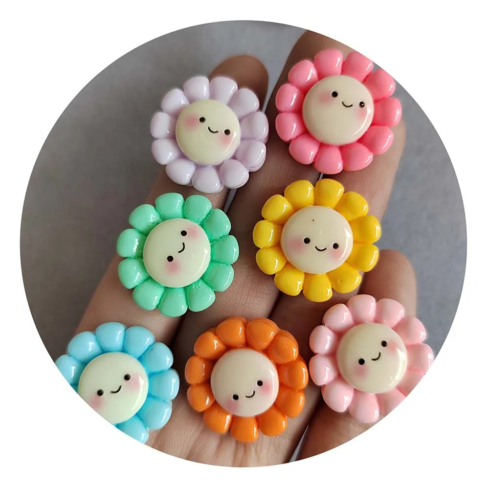 Mixed Color Smiling Face Sunflower Resin Flatback Cabochon DIY Jewelry/Phone Decoration Crafts