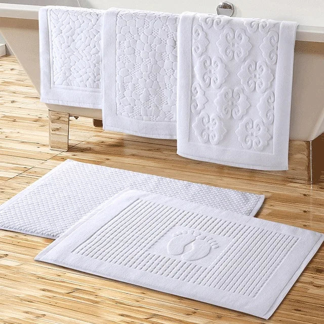 Wholesale Custom Thick Hotel Bath Mat Embossed Jacquard Logo Cotton Bath Floor Mat Towel for Bathroom & Spa