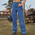 New Jeans Washed Multi-pocket Design Cargo Denim Pants Casual Jeans Women