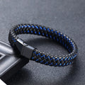 Black Blue Braided PU Leather Wrap Bracelet for Men Infinity Bracelet Metal Magnetic Clsap Cuff Bangle