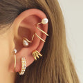 New Design Women Gold Plated Small Hoop Pearl Earring Sets Tassels Snake-shaped Dangle Earrings Ear Clips for Women