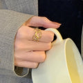 Hollow Out Sweetheart Open Wide Plate Waterproof Ring Stainless Steel Vacuum Plated 18k Gold Adjustable Heart Rings for Girls