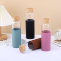 Customized 500ml Small Mouth Outdoor Sport Gifts Bamboo Lid Glass Bottle for Water Sleeve with Logo