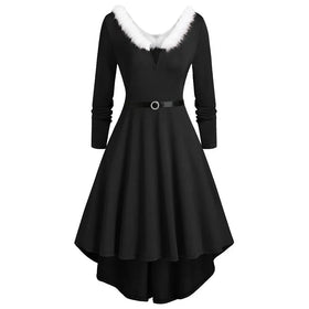 RNSHANGER Women'S Black Winter Dress Black Long Sleeve Vintage Christmas Party Pin up Rockabilly Dress Long Robe Dress