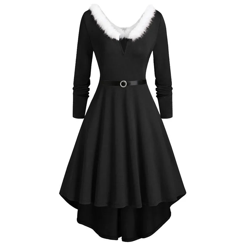 RNSHANGER Women'S Black Winter Dress Black Long Sleeve Vintage Christmas Party Pin up Rockabilly Dress Long Robe Dress