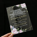 Customized Shape 5*7inch Transparent with Color Printing Pattern Fancy Marriage Floral Wedding Acrylic Invitation Card