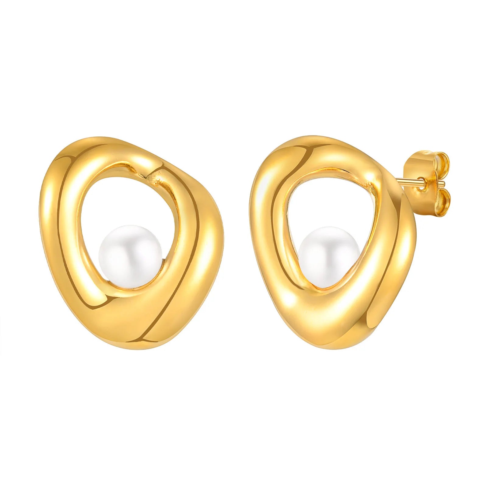 New Vintage Style 18K Gold Plated Stainless Steel Pearl Geometric Oval Drop Earrings Fashion Statement Jewelry