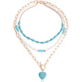 Boho Beach Heart Pendant Handmade Soft Polymer Clay Synthetic Turquoise Stone Bead 3-Layer Wedding Gift Women's Necklace
