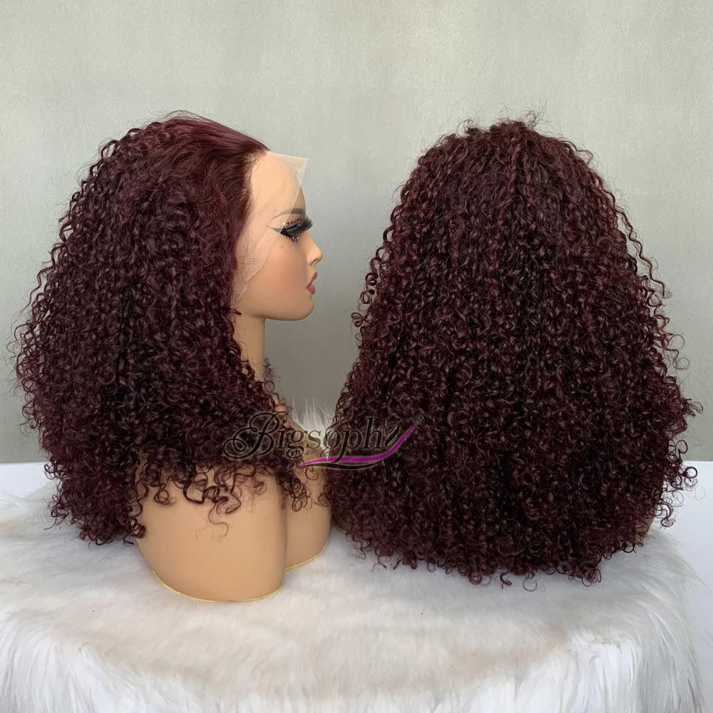 100% Human Hair SDD Pixie Curls Full Frontal Lace Wig14 to 28 Inches Perruque Transparent Lace Frontal #99j Wine Color Wigs