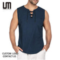 Liu Ming Clearance Sales Wholesale Men Casual Solid Color Loose Linen Cotton Shirt Sleeveless Vest Tank Tops