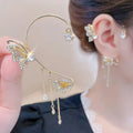 Tassel Fashion Jewelry Earrings Clip Zircon Stainless Steel Elf Ear Fairy Clip on Earrings Butterfly Earrings Cuff Ear