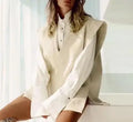 Enyami Chic Streetwear Autumn Collection Women Sleeveless Women Vest Top V-neck Loose Beige Casual Pullover Woman