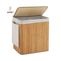 KUYUE Laundry Hamper with Lid 2-Section Laundry Basket with 2 Removable Liner & Side Pocket Foldable Bamboo Hamper