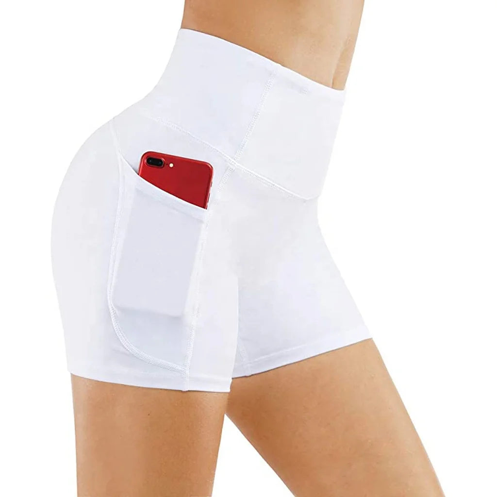 OEM High Waisted Gym Shorts With Pockets Tummy Control Fitness Custom Yoga Shorts for Women