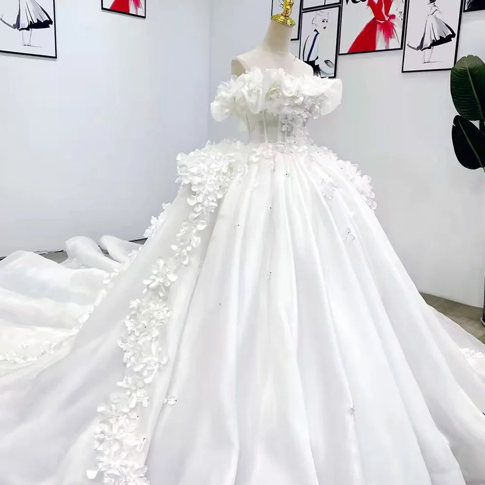 Superfine 3D Flower Wedding Dresses for Women Bride Organza Ball Gown Sweetheart Wedding Dress Sequined Draped WM33