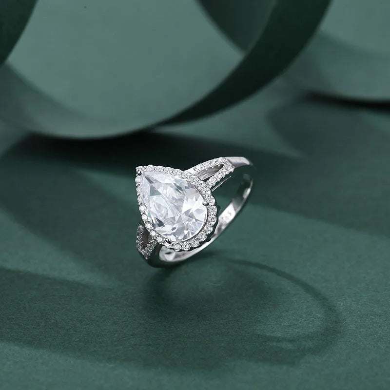 Moissanite Ring 4 Carat 8*12mm Pear-shaped Full Diamond Women's Wedding Ring 925 Sterling Silver Jewelry