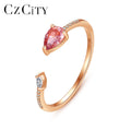 CZCITY Stone Jewelry Woman Open Gemstone S925 Silver Plated Ruby Pink Diamond Rose Gold Ring