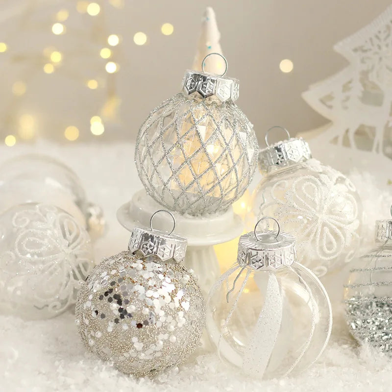 Christmas Tree Hangings 6cm White Painted Mesh PET Balls for Christmas Decoration