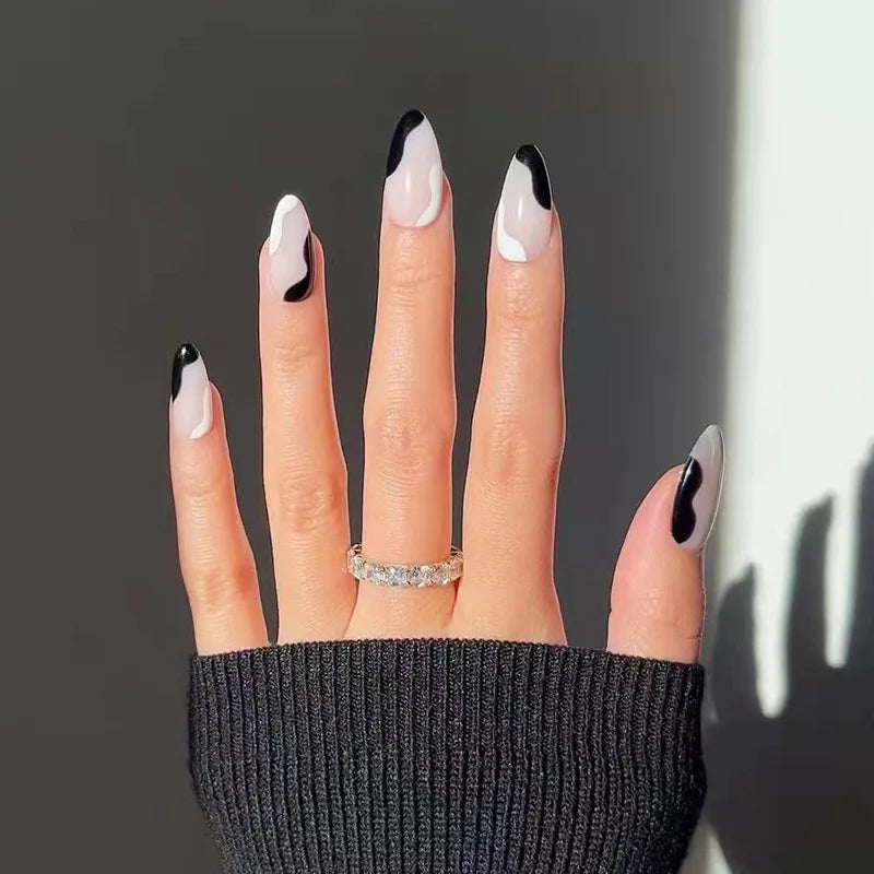 Wholesale Acrylic Nail French Short Almond Stiletto Shape Artificial Fingernails Designed Press on Nails for Korea Nail Sticker