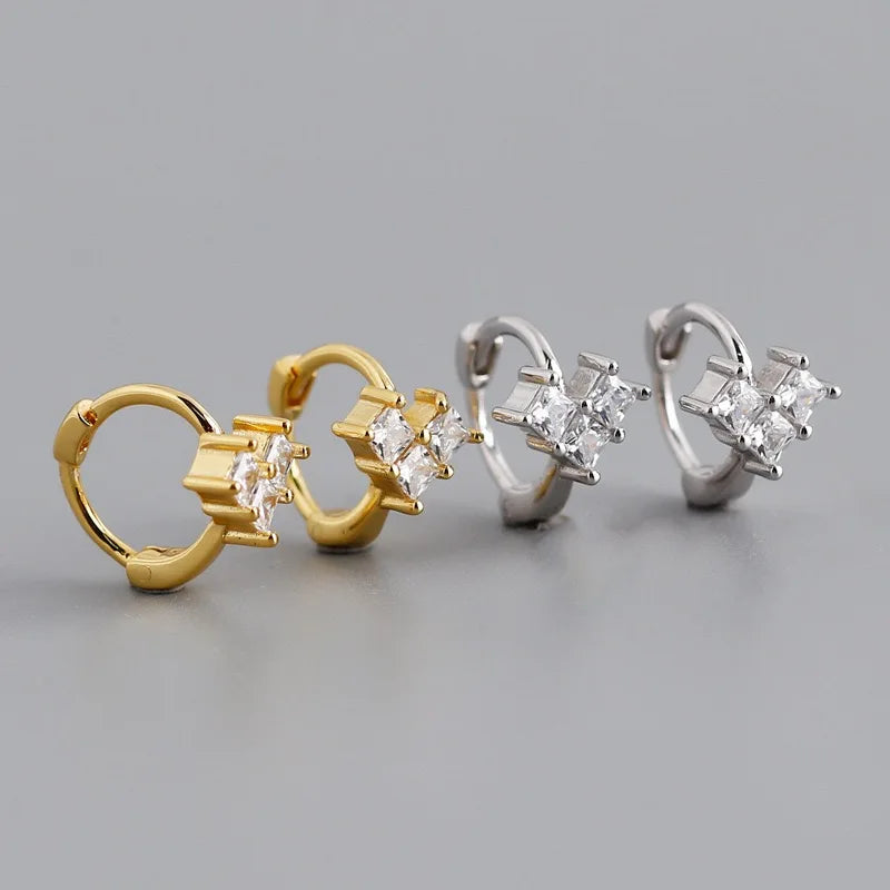Fashion NEW 925 Sterling Silver Small square Cz Diamond  Hoop Earrings for Women Jewelry
