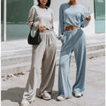 Wholesale High Quality Tracksuit Custom Cropped Sweatshirt and Wide Leg Pants Set for Women Comfy Cotton 2 Piece Hoodie Set