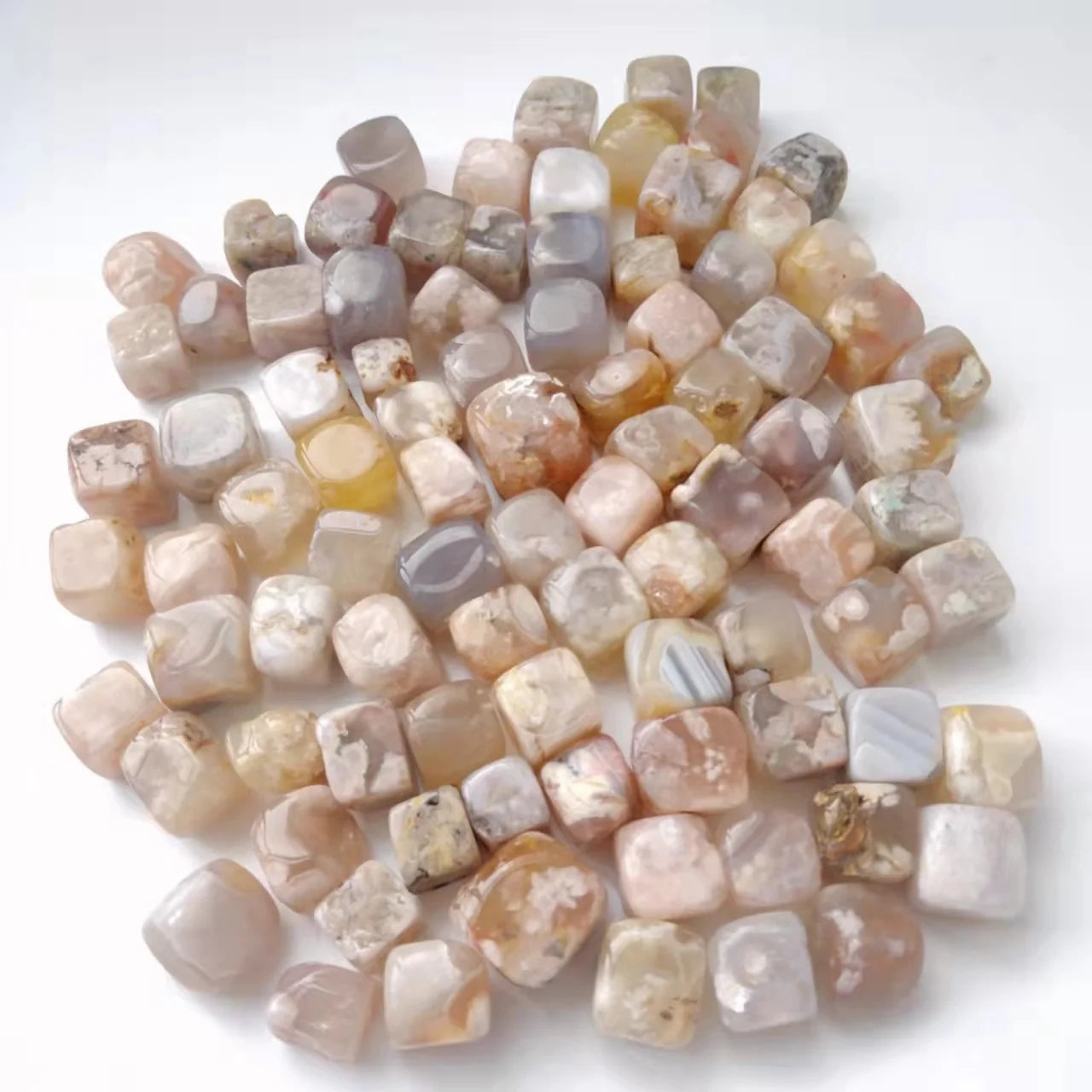 High Quality Cherry Blossom Agate Cubes Wholesale Bulk Gemstone Standing Flower Agate Cube