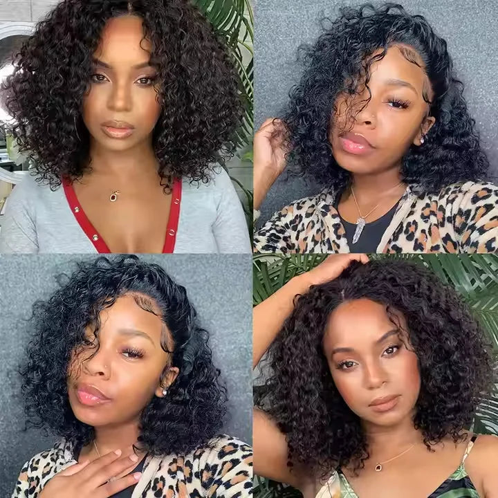 13*4 Frontal 100% Human Hair Short Bob Wig Water Wave Raw Brazilian Virgin Human Hair