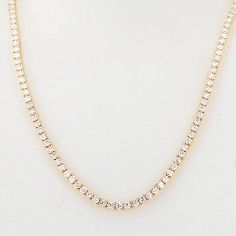 Starsgem Premium Custom Jewelry 9k Solid Gold 4mm Round Cut Moissanite Tennis Chain Necklace