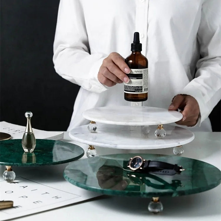Round White Marble Decorative Trays Light Green Marble Tray With Stand Decorative Trays Nut Plate