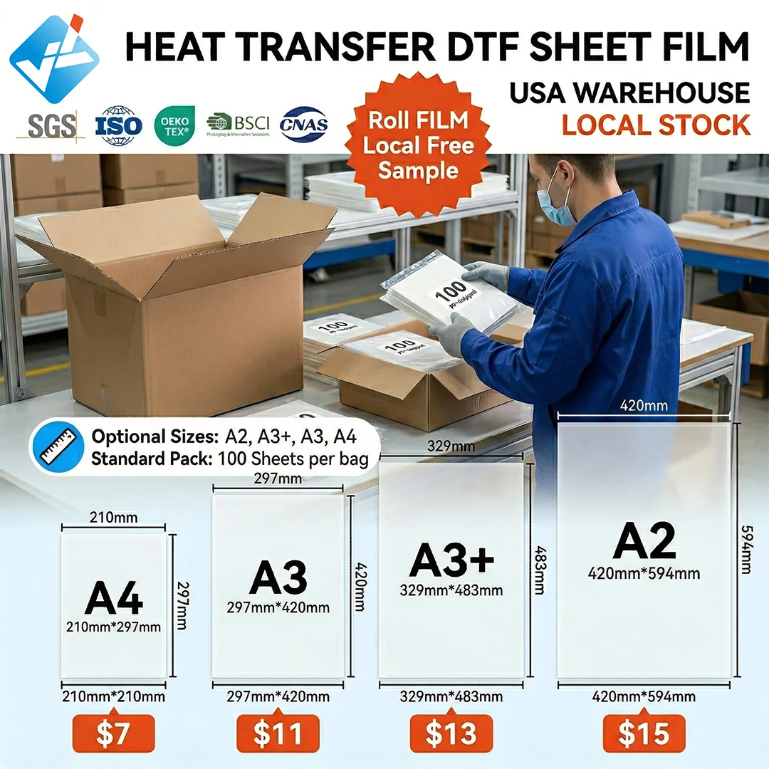Jinlong Factory Custom Size A3 A4 A3+ Transparent Dtf Paper Pet Film Sheet for Inkjet Heat Transfer Digital Printing