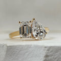 18K Gold Emerald/Pear Cut 1CT Double Setting Lab Grown Diamond Rhodium Plated Classic Unisex Wedding Ring IGI Certified