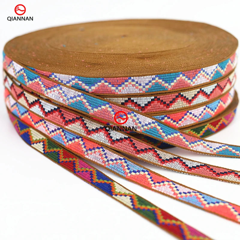 20mm Jacquard Webbing Colorful Cotton National Style Ribbon for Garments Shoes Bags Belt Hat  Headwear Accessories Wholesale