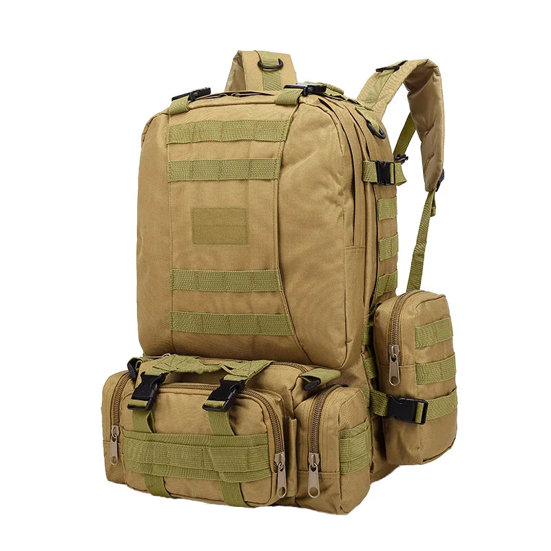 Large Capacity 66L 600D Nylon Camouflage Outdoor Backpack Waterproof Outdoor Travel with Molle System for Hiking OEM HW046
