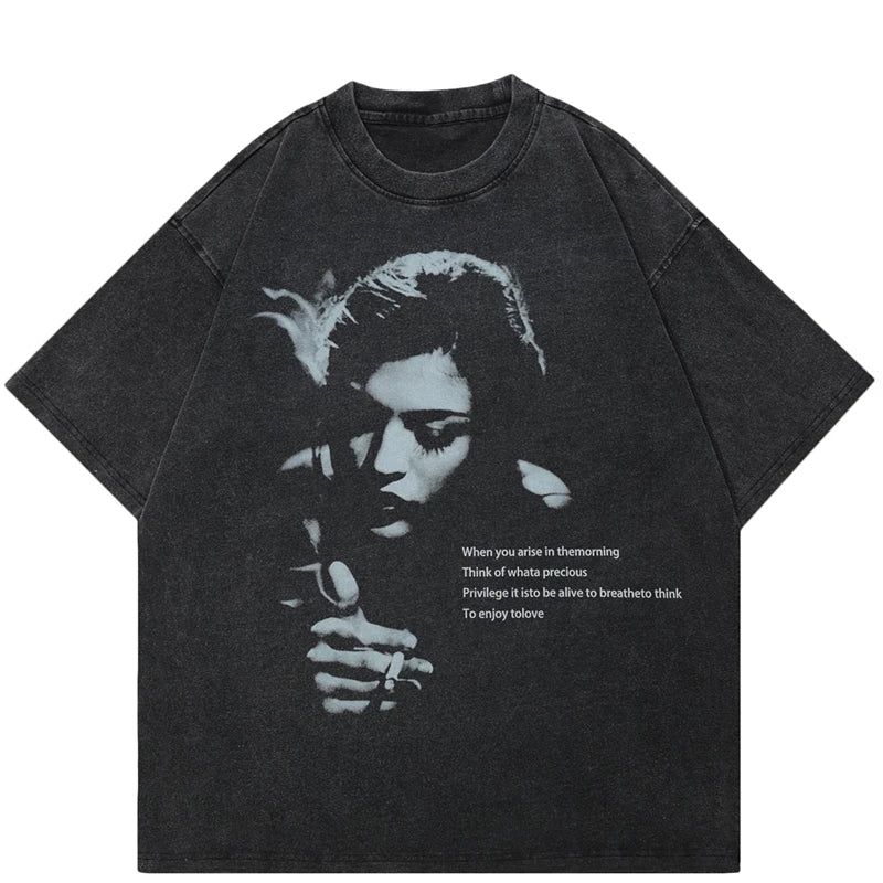 OEM Factory Custom Retro Washed DTG Printed Crew Neck T-shirt Oversized Heavyweight Cotton Acid-washed Vintage  Tee Shirt Top