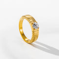 YF3093 New Waterproof Jewelry 18k Gold Plated Striped Couple Finger Rings Stainless Steel Cubic Zirconia Rings for Women