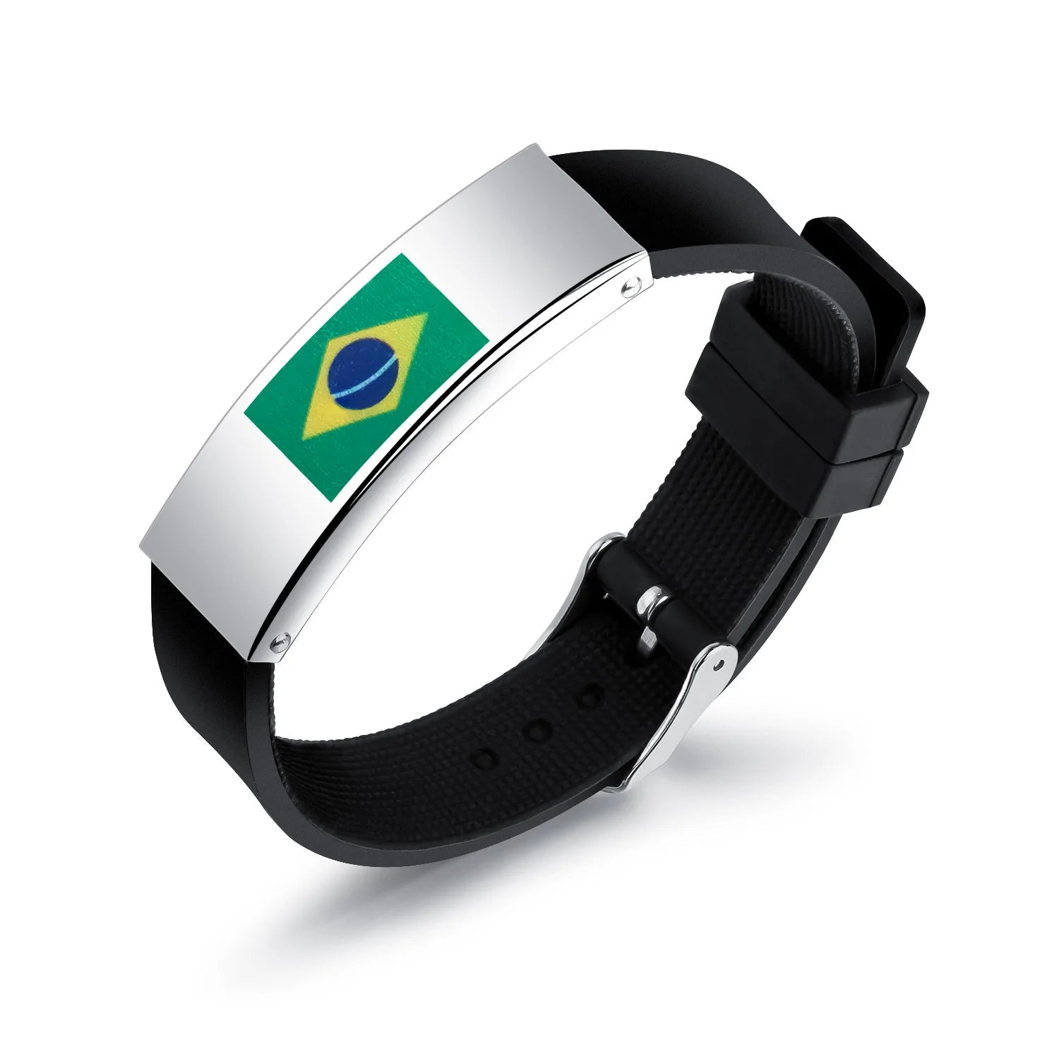 Custom 223 Countries National Flag Armband Bracelets Stainless Steel Metal Plate Watchband Silicone Rubber Wristband