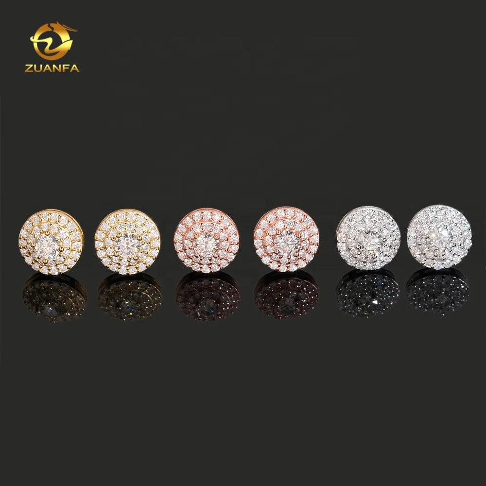 Pass Diamond Tester Fashion Stud 925 Sterling Silver Hip Hop Round Iced Out VVS Moissanite Earrings