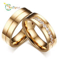 Fatingna Trendy Wedding Bands Rings for Women / Men Love Gift Gold-color Stainless Steel CZ Promise Couple Jewelry
