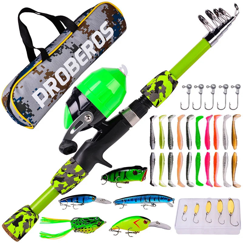 WEIHE Fishing Set for Kids Including Fishing Rod Reel Hook Lure and Bag
