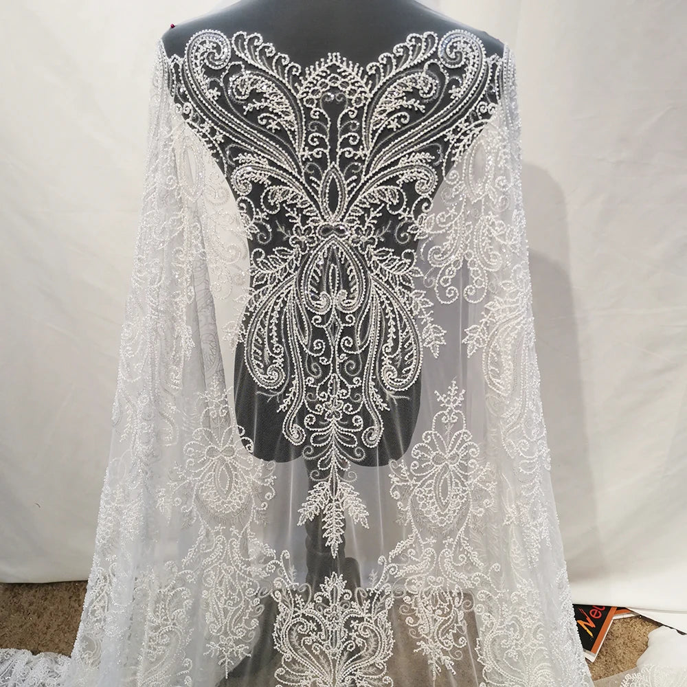 Handmade Embroidery Beaded Bridal Lace Fabric French Sequined Lace Fabric for Wedding Party Dress