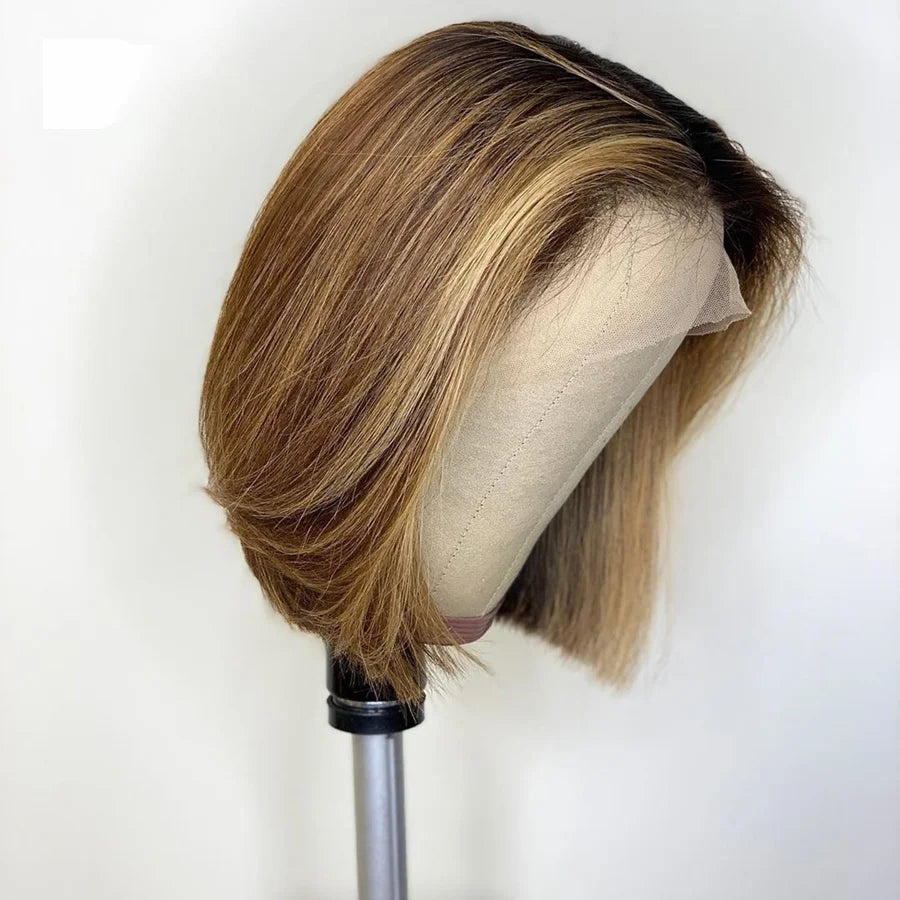 12A Grade Transparent HD Ombre Blonde Straight Cut Bob Short Wig Full Health Virgin Human Hair Lace Front Wigs
