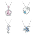 925 Sterling Silver Pink Flower Pendant Necklace Little Star Necklace Chain Marine Animal Style Seahorse Jewelry