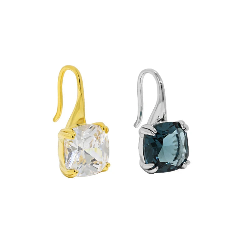 925 Sterling Silver 2026 Womens Fashion Designer Jewelry Delicate White Blue  Zircon Square French Hook Earrings