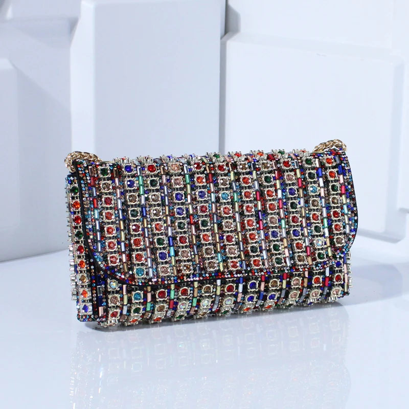 Sparkling Rhinestone Flap Evening Clutch Bag Detachable Chain Shoulder Crossbody Bag for Wedding Prom Cocktail Party Women