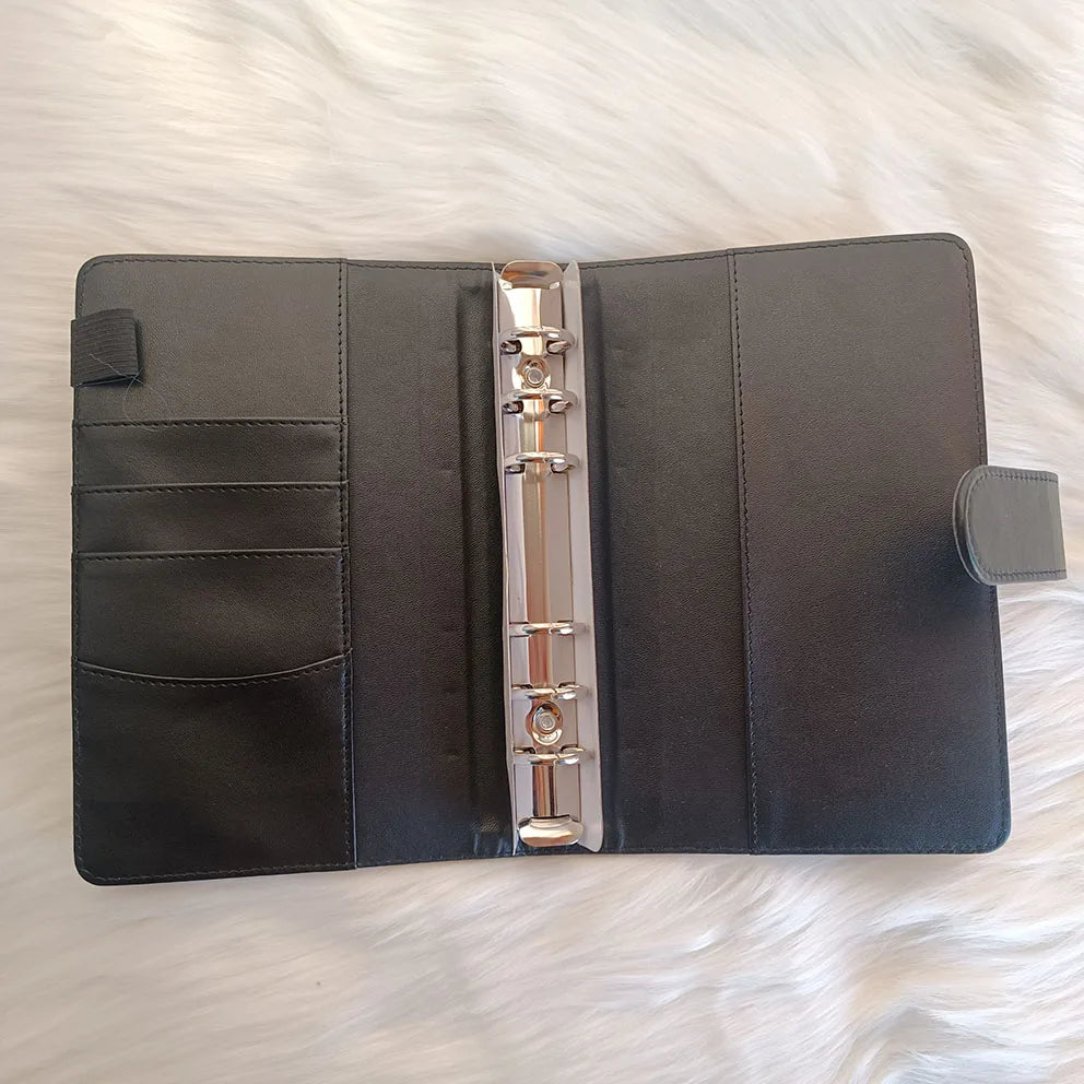 Top Sales Durable Loose Leaf Journal 6 Rings Cover A5 A6 Pu Leather Card Binder Budget Binder Espanol Postcard Binder