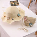 Summer Babygirl Breathable Straw Hats Tassel Flower Princess Hat and Straw Bag Two-piece Sets Straw Beach Hat for Kids