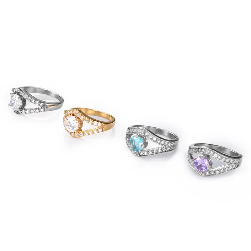 Fashion Jewelry Rings Stainless Steel Zircon with Blue Stone Cubic Zirconia Luxury Wedding Thumb Finger Ring for Women