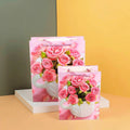 Multi Flower Rose Design Paper Tote Bag Flower Arrangement with Hand Gift Bag Party Birthday White Card Packaging Bag